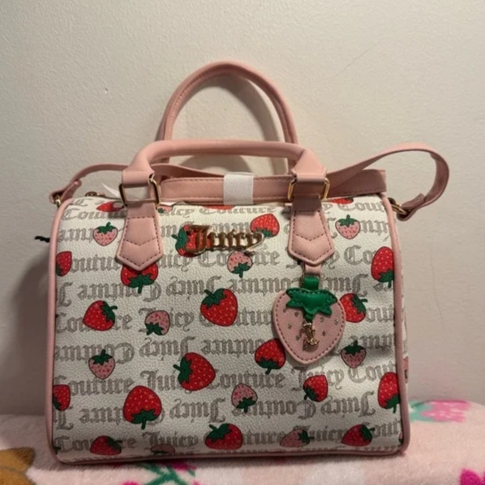 Juicy Couture Strawberry Print Satchel in Pink and White